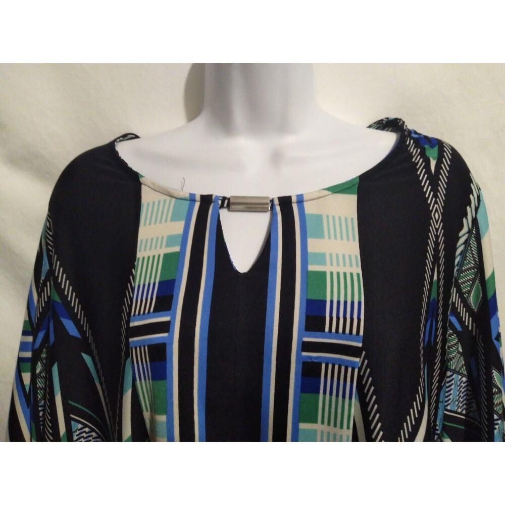 Kim Rogers Size 1X Round Neck Multicolored Geometric Print Tunic Top